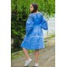 Boho Style Embroidered  Dress Blue with Black/White Embroidery